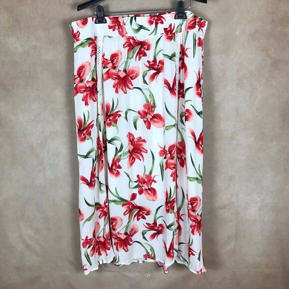 JM COLLECTION White Floral Crinkled Midi Skirt NEW Size XL - Picture 6 of 8